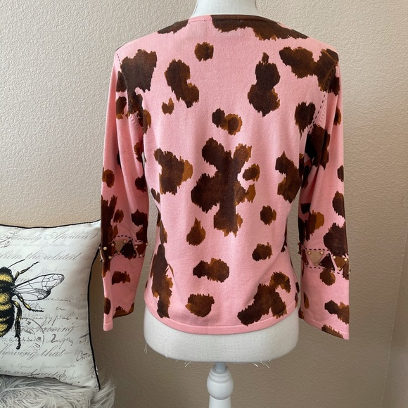 christine rotelli pink cardigan cow print medium - Picture 4 of 7